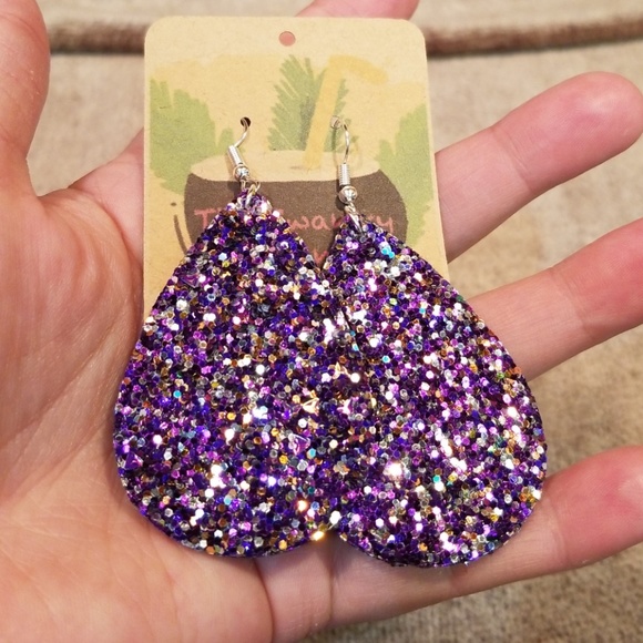 Purple Glitter Teardrop Earrings So Sparkly!!! - Picture 3 of 3